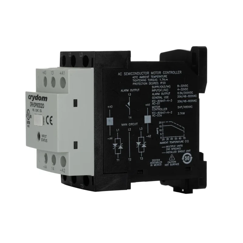 Crydom Solid State Contactor 3-Pole 20 A 1.5 kW 32V DC DIN Rail Mount DRH3P60D20