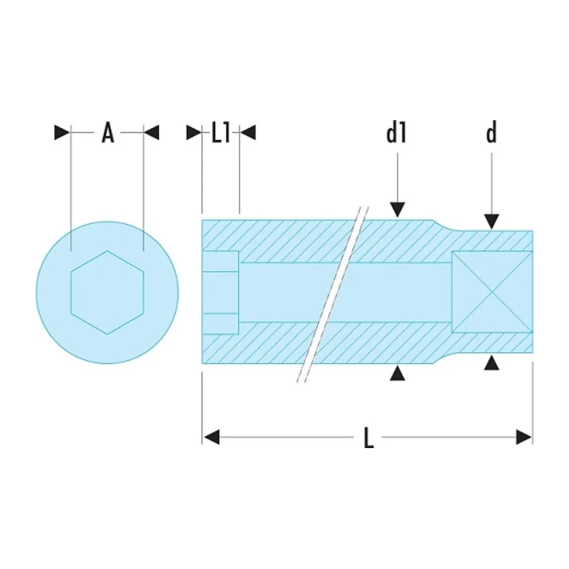 Facom 1/4 in Drive 12 mm 6 Point Square Socket Bright Chrome Finish 50.5mm Overall Length R.12LA