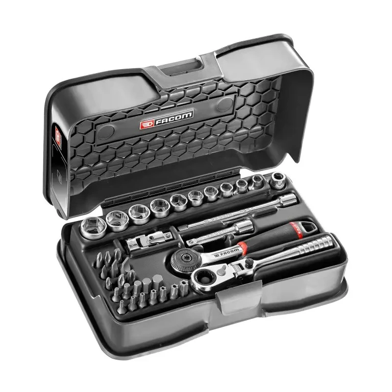 Facom 37-Piece 1/4 in Hexagon Socket & Bit Set Chrome Vanadium Steel Bright Chrome Finish R.161-6P6HXPB