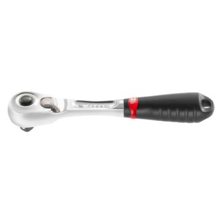 Facom 1/4 in Ratchet with Bi-Material Elastomer Handle, Pear Head, 72 Teeth, Satin Chrome Finish RL.171