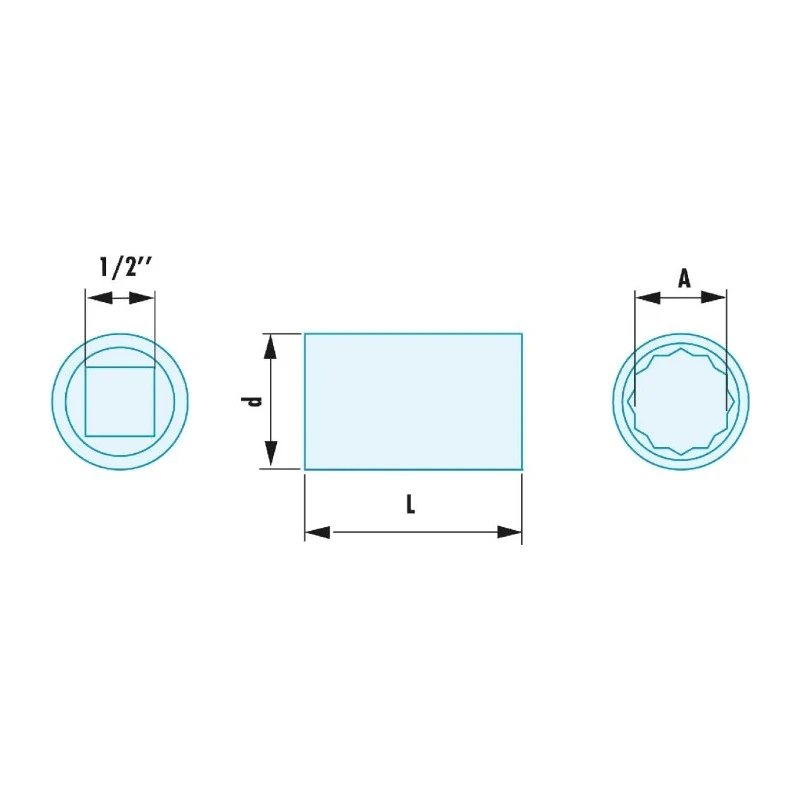Facom Socket 1/2 in Drive 13 mm Standard Square, 40mm Overall Length S.13SR