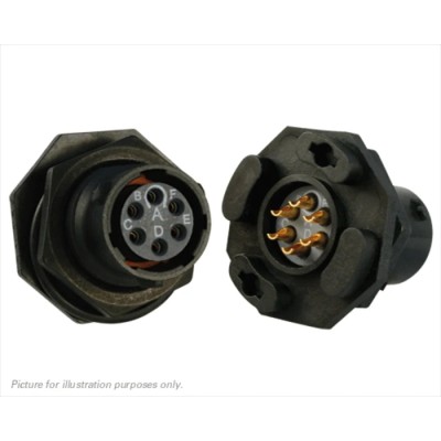 Souriau Sunbank by Eaton Circular Connector, 6 Contacts, Panel Mount, Standard Size, Plug Female, 600V, 7A UTS710E6S