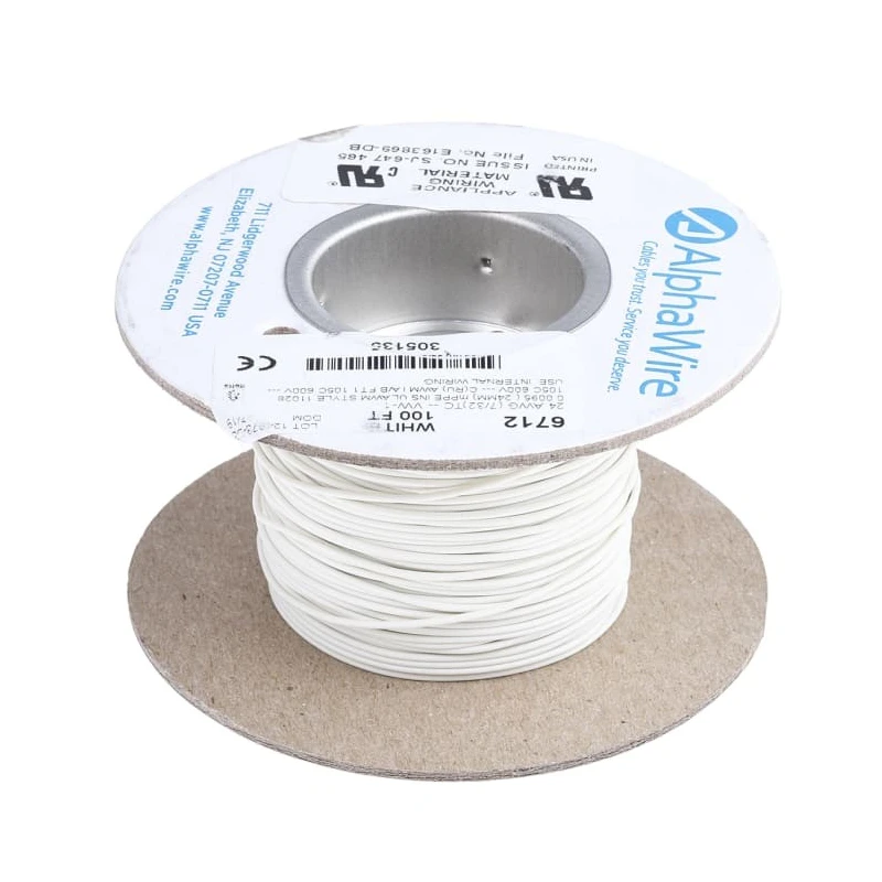 Alpha Wire Ecogen Ecowire Series White 0.2 mm² Hook Up Wire, 24 AWG, 7/0.20 mm Core Strands, 30 m Length 6712 WH005