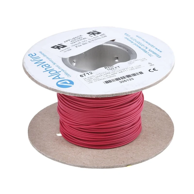 Alpha Wire Ecogen Ecowire Series Red 0.2 mm² Hook Up Wire, 24 AWG, 7/0.20 mm Core Strands, 30 m Length, MPPE 6712 RD005