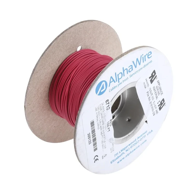 Alpha Wire Ecogen Ecowire Series Red 0.2 mm² Hook Up Wire, 24 AWG, 7/0.20 mm Core Strands, 30 m Length, MPPE 6712 RD005