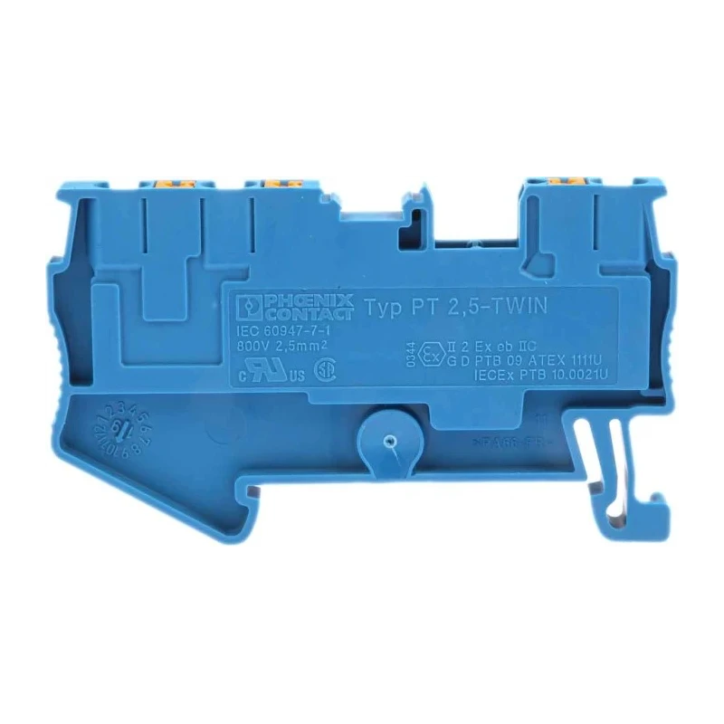 Phoenix Contact Feed Through Terminal Block PT 2.5-TWIN BU Series Blue, 24A, 800V, Push-in, 1-Level, ATEX 3209552