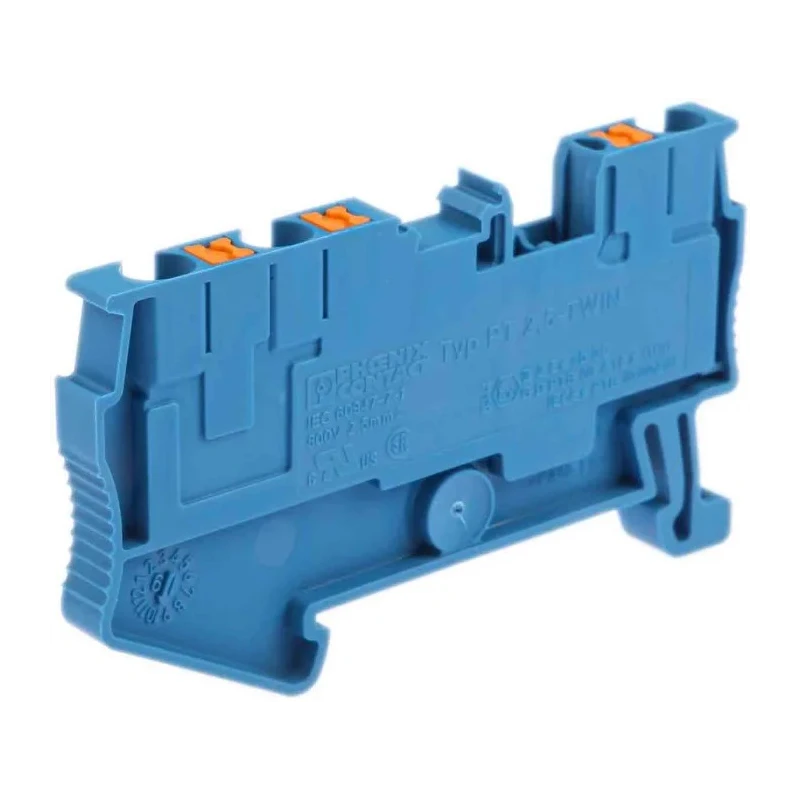 Phoenix Contact Feed Through Terminal Block PT 2.5-TWIN BU Series Blue, 24A, 800V, Push-in, 1-Level, ATEX 3209552