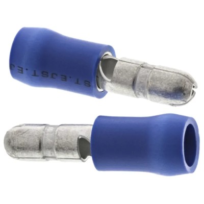 JST Insulated Blue Crimp Bullet Connector 16 AWG to 14 AWG, 4 mm Bullet Diameter, Male FVDGM2.5