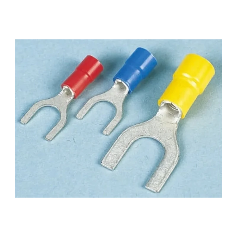 JST Insulated Fork Terminal 22 AWG to 16 AWG M4 Stud Size Vinyl Red FVWS1.25-S4A(LF)