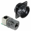 Amphenol Socapex RJF Series RJ45 Connector Female Panel Mount Cat5e Shielded Right Angle 1 Port 8 Way 