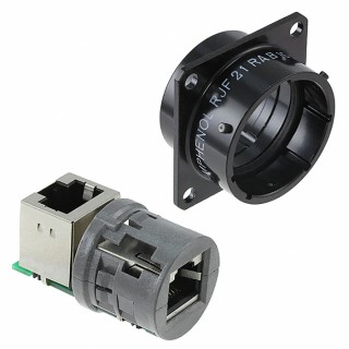 Amphenol Socapex RJF Series RJ45 Connector Female Panel Mount Cat5e Shielded Right Angle 1 Port 8 Way 