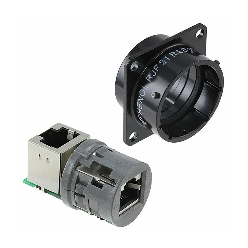 Amphenol Socapex RJF Series RJ45 Connector Female Panel Mount Cat5e Shielded Right Angle 1 Port 8 Way 