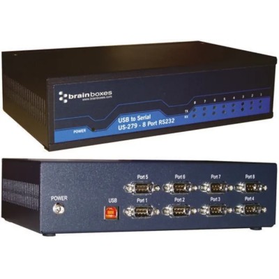 Brainboxes USB to Serial Interface Converter 8 Ports USB Type B to 8xDB9 Male Connectors US-279