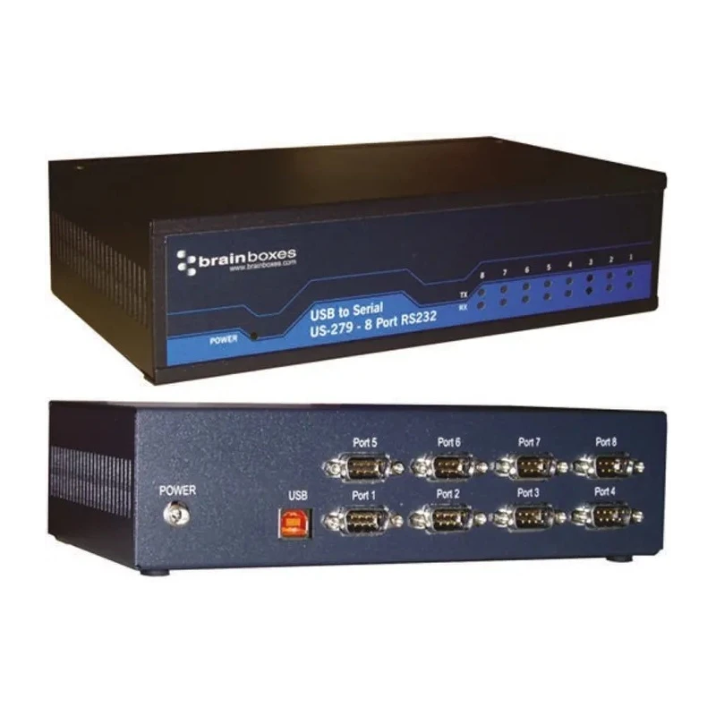 Brainboxes USB to Serial Interface Converter 8 Ports USB Type B to 8xDB9 Male Connectors US-279