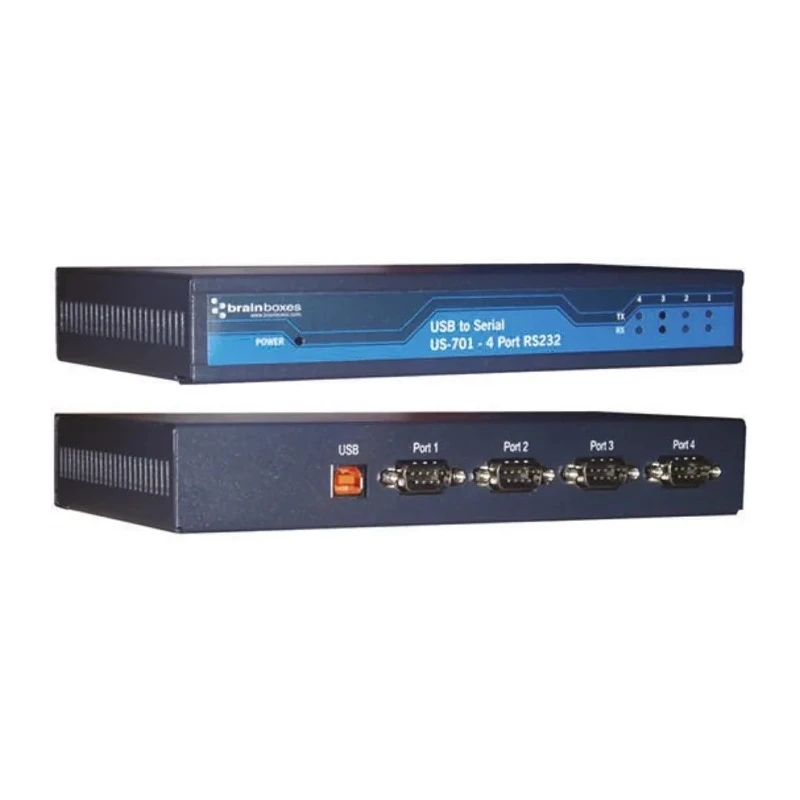 Brainboxes USB to Serial Interface Converter 4 Port, USB Type B to 4x DB9 Male Connectors, 921.6 kbps, Desktop Mount US-701