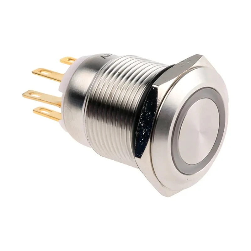 EOZ R Series Illuminated Momentary Push Button Switch Panel Mount 19 mm Cutout DPDT 5A 250V AC Green LED R19FFSSPAGRG24
