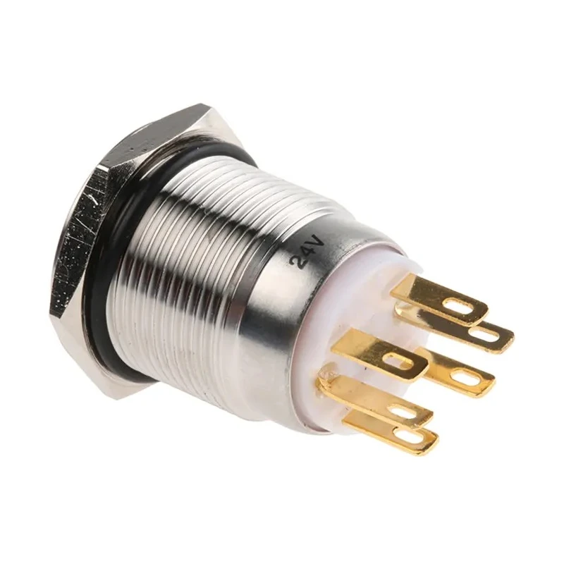 EOZ R Series Illuminated Momentary Push Button Switch Panel Mount 19 mm Cutout DPDT 5A 250V AC Green LED R19FFSSPAGRG24