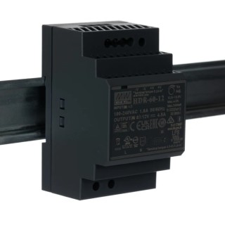 MEAN WELL Ultra Slim Switched Mode DIN Rail Power Supply 370 V dc, 264V ac AC/DC Input 12V dc, 4.5 A Output DC 54 W HDR-60-12