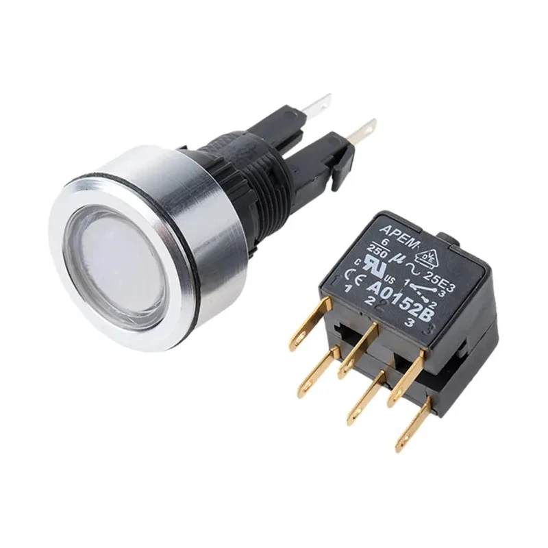 APEM Illuminated Push Button Switch, Latching, Panel Mount, 22 mm Cutout, DPDT, Red LED, IP65 A1PCA1X220J103