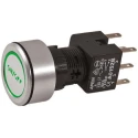 APEM Illuminated Push Button Switch, Latching, Panel Mount, 16 mm Cutout, DPDT, Green LED, IP65, 250 V ac A1PCA1X236J203