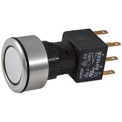 APEM Illuminated Push Button Switch, Latching, Panel Mount, 16 mm Cutout, DPDT, Green LED, IP65 A1PCA1X220J203
