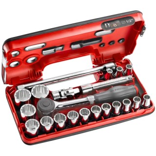 Facom 21-Piece 1/2 in Drive 12 Point Socket Set Chrome Vanadium Steel Bright Chrome Finish S.360DBOX112