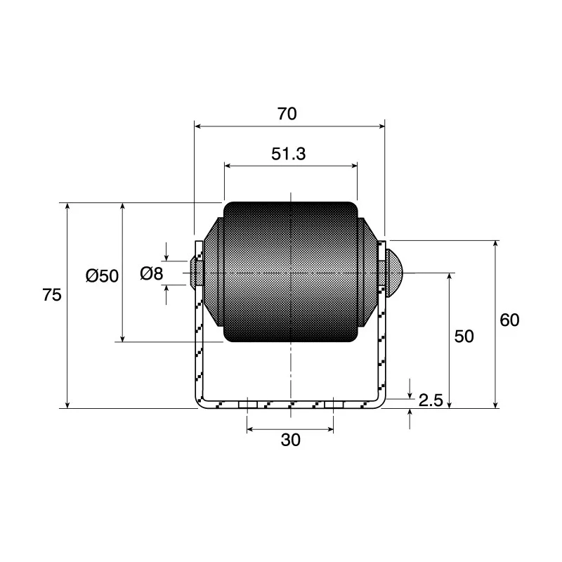 Interroll Heavy Duty Roller Track 50 mm Diameter, 51.3 mm Width, 962 mm Length BU50(9WHEELS)