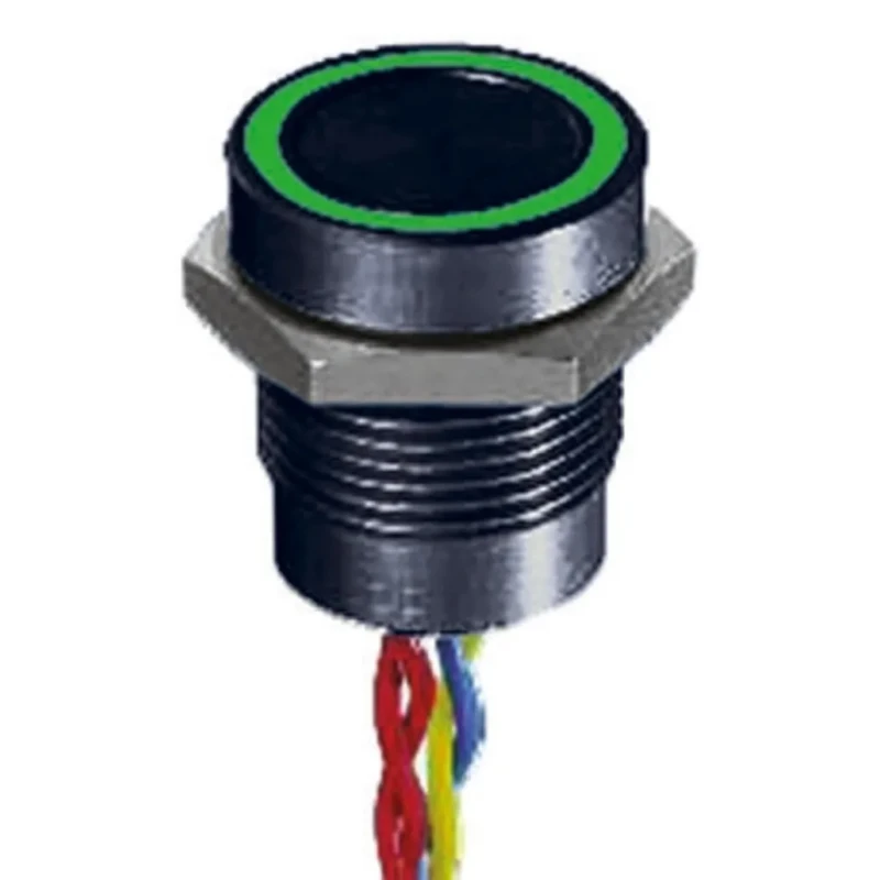 APEM Illuminated Piezo Switch Momentary SPST Green LED IP68 Through Hole 16 mm Panel Cutout 200mA 24V AC/DC 