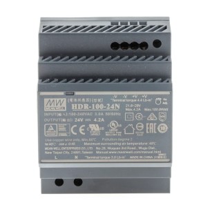 MEAN WELL Ultra Slim Switched Mode DIN Rail Power Supply 1 Phase AC/DC Input 85V to 370V, 24V DC 4.2A Output HDR-100-24N
