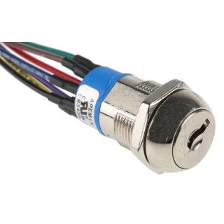 APEM Key Switch DPST 4A 3-Way Flat Key Zinc Alloy Housing Nickel-Plated JD10F126W