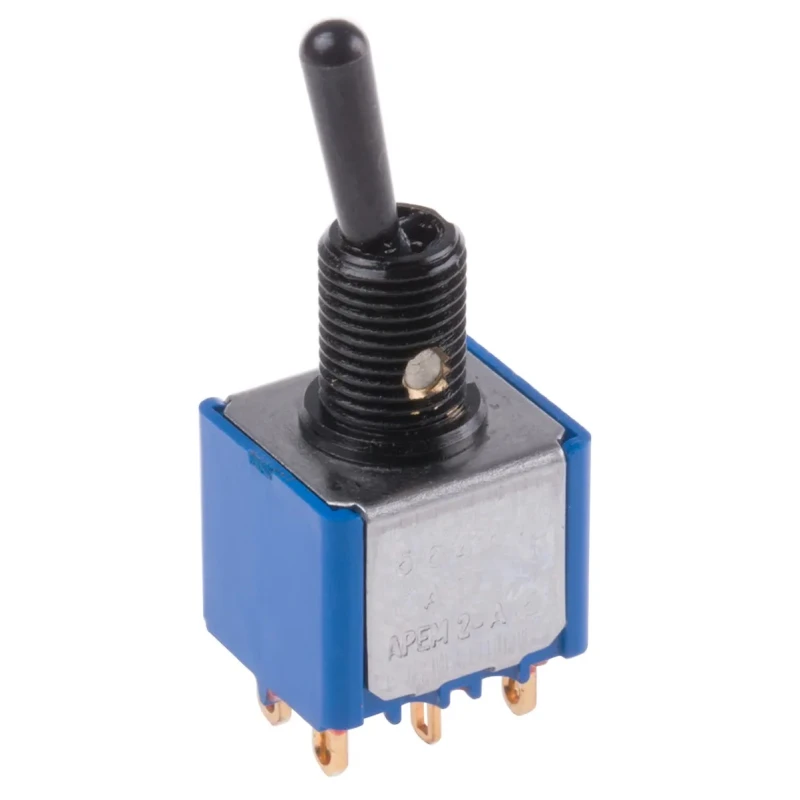 APEM Panel Mount Toggle Switch, On-On, DPDT, Solder Lug Terminal, 24V dc, 250V ac 5646ADBGK