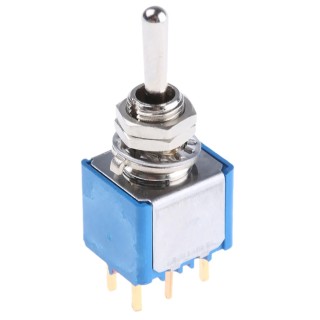 APEM Toggle Switch, PCB Mount, On-Off-On DPST, PC Terminal, 24 V dc, 250 V ac, Nickel Plated Brass Actuator 5249CDB