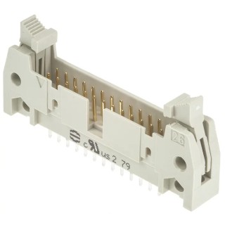 HARTING PCB Header 26 Contact, 2 Row, 2.54 mm Pitch, Shrouded, Through Hole Mount, Brass Gold Plated Contacts 09185266914