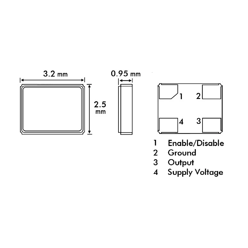 Euroquartz 8MHz XO Oscillator ±50 ppm HCMOS LSTTL 4-Pin Surface Mount XO32050UITA-8.000