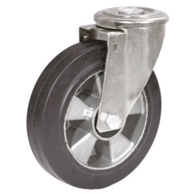 LAG Swivel Castor, 120 kg Load Capacity, 100 mm Rubber Wheel, Roller Bearing, Die Cast Aluminium Hub 16427 FB