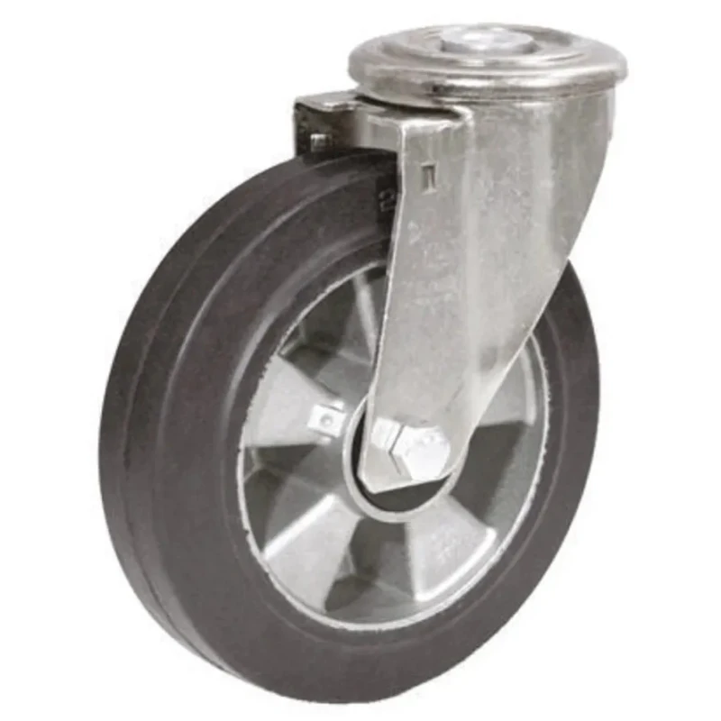 LAG Swivel Castor, 120 kg Load Capacity, 100 mm Rubber Wheel, Roller Bearing, Die Cast Aluminium Hub 16427 FB