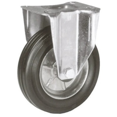 LAG Fixed Castor Wheel, 230 kg Load Capacity, 200 mm Diameter, Rubber Tyre, Galvanised Steel Frame 12486