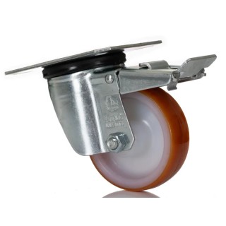 LAG Braked Swivel Castor, 100 kg Load Capacity, 80 mm Polyurethane Wheel, Galvanised Steel Frame, Model 22052 FR