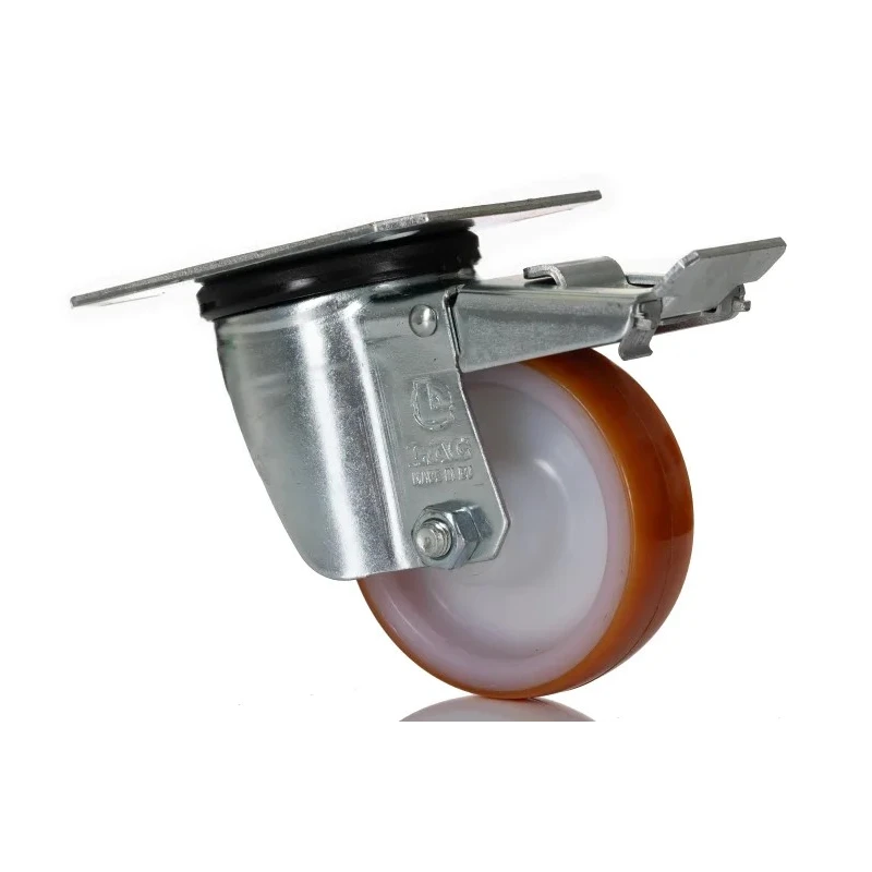 LAG Braked Swivel Castor, 100 kg Load Capacity, 80 mm Polyurethane Wheel, Galvanised Steel Frame, Model 22052 FR