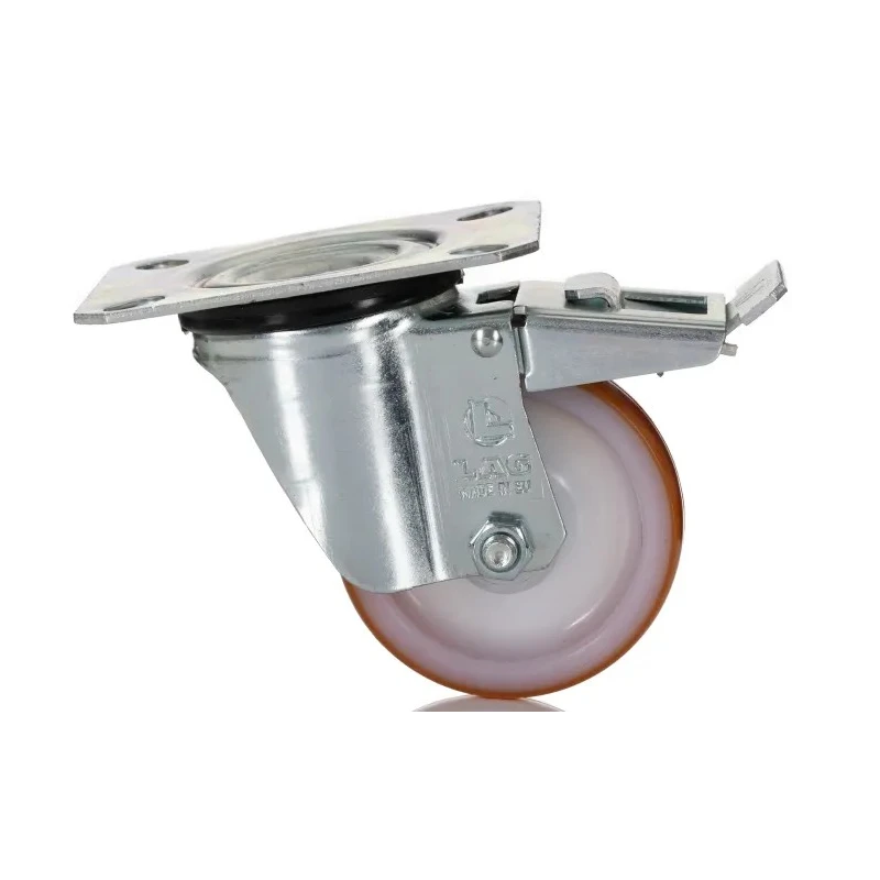 LAG Braked Swivel Castor, 100 kg Load Capacity, 80 mm Polyurethane Wheel, Galvanised Steel Frame, Model 22052 FR