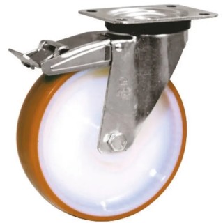 LAG Braked Swivel Castor, 200 kg Load Capacity, 150 mm Polyurethane Wheel, Galvanised Steel Frame 22036 FR