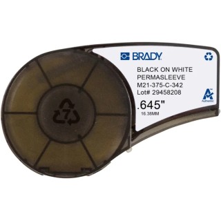 Brady Black on White Heat-Shrinkable Polyolefin Label Printer Tape 9.52 mm Width, 2.13 m Length M21-375-C-342