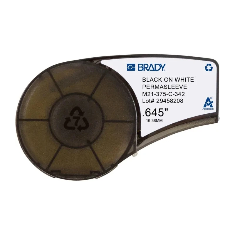 Brady Black on White Heat-Shrinkable Polyolefin Label Printer Tape 9.52 mm Width, 2.13 m Length M21-375-C-342