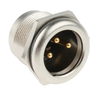 Neutrik Panel XLR Connector, Straight Orientation, 50V Voltage, 16A Current, Male 3 Contacts, Gold over Nickel NC3MPR-HD