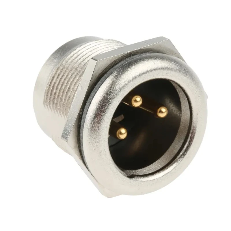 Neutrik Panel XLR Connector, Straight Orientation, 50V Voltage, 16A Current, Male 3 Contacts, Gold over Nickel NC3MPR-HD