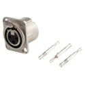 Neutrik Panel XLR Connector, Straight Orientation, 3 Way, Female, 50V, Silver over Nickel Plating NC3FD-LX-HA
