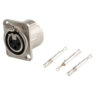 Neutrik Panel XLR Connector, Straight Orientation, 3 Way, Female, 50V, Silver over Nickel Plating NC3FD-LX-HA