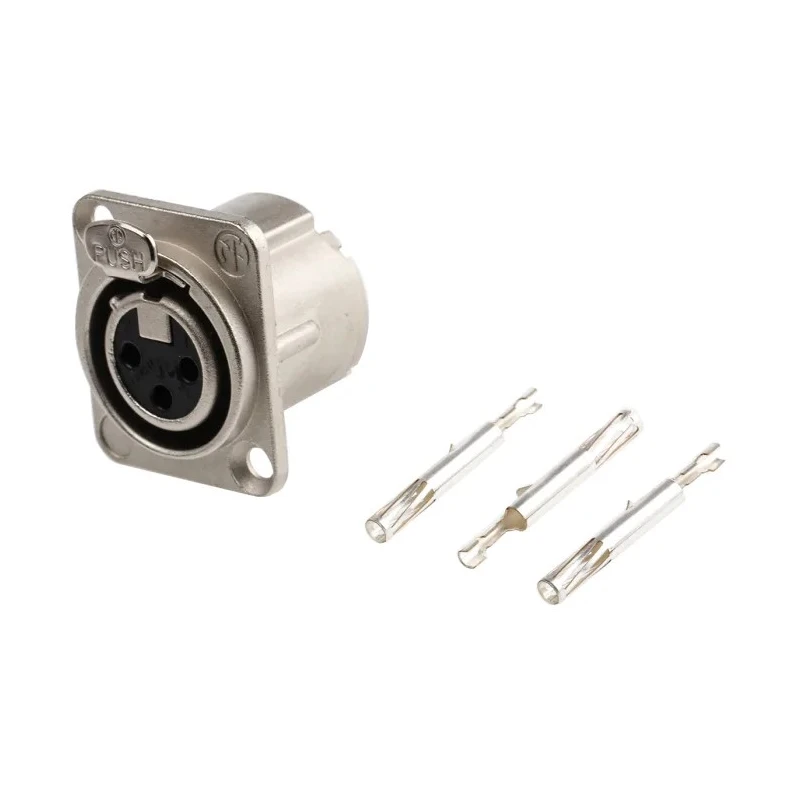 Neutrik Panel XLR Connector, Straight Orientation, 3 Way, Female, 50V, Silver over Nickel Plating NC3FD-LX-HA