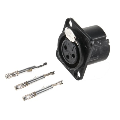 Neutrik Panel XLR Connector, Straight Orientation, 3 Contacts, 50V, Female, Silver over Nickel Plating NC3FD-LX-HA-BAG