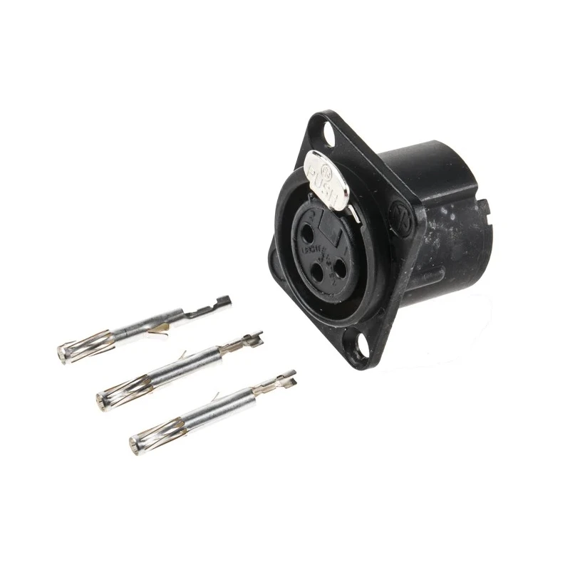 Neutrik Panel XLR Connector, Straight Orientation, 3 Contacts, 50V, Female, Silver over Nickel Plating NC3FD-LX-HA-BAG